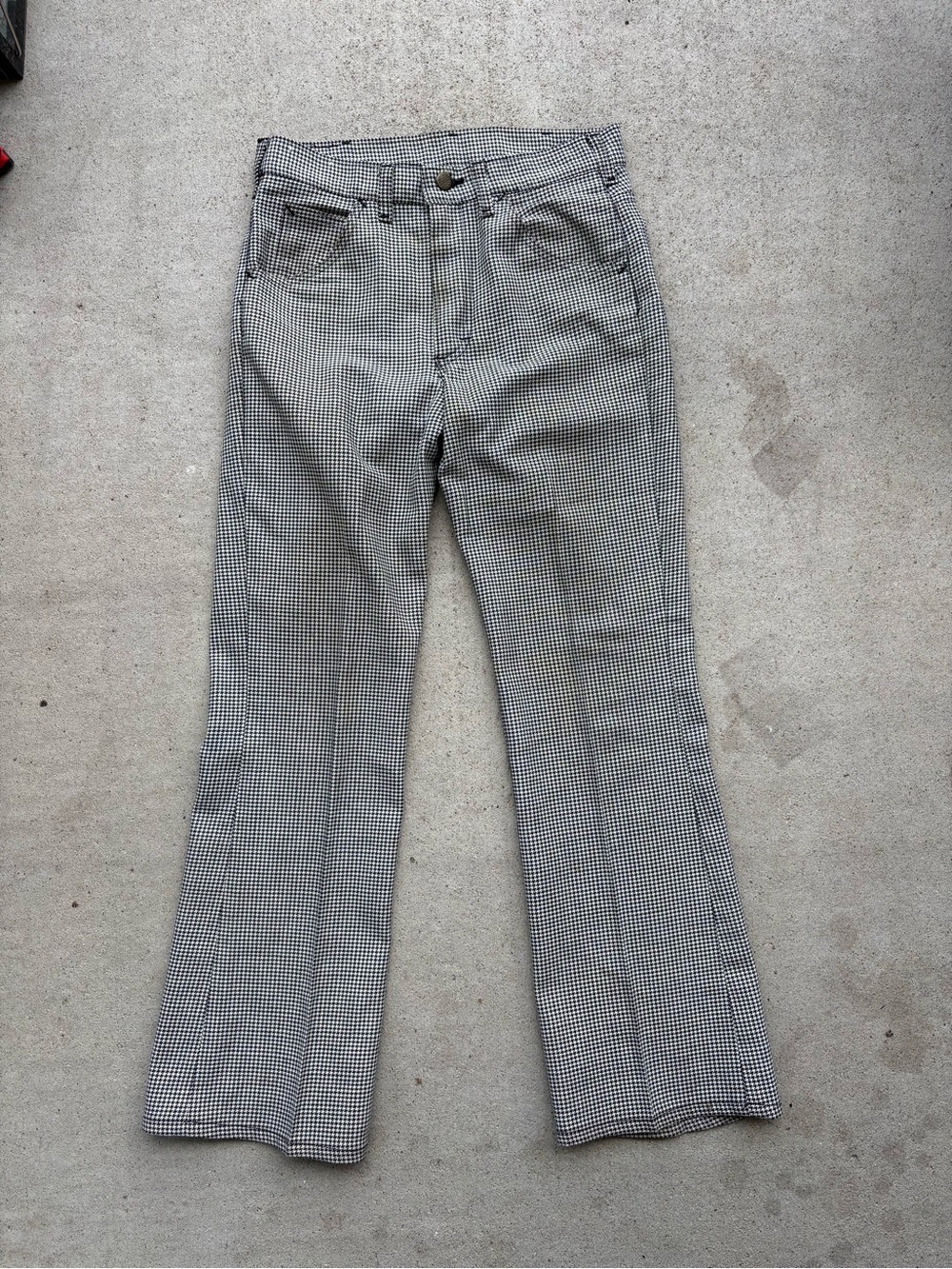 Vintage 70s Lee Riders Houndstooth Flare Pants Made in USA Talon 42 30x30